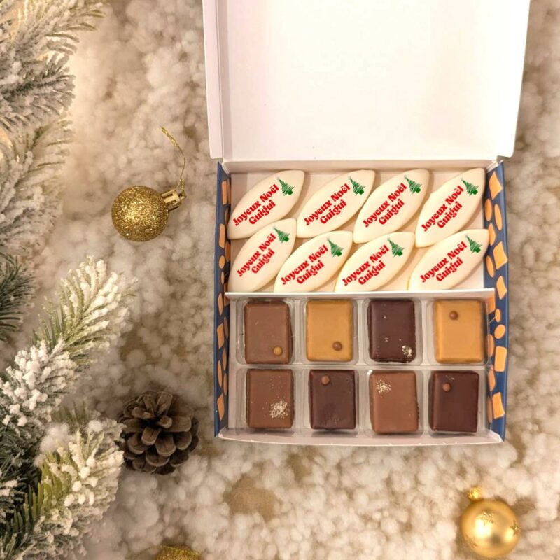 Calissons et chocolats en coffret de Noël personnalisé