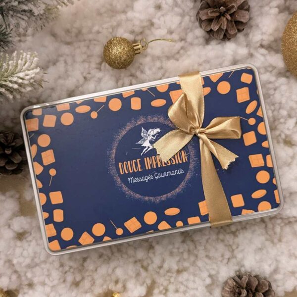 Coffret métal Noël avec calissons personnalisés et chocolats