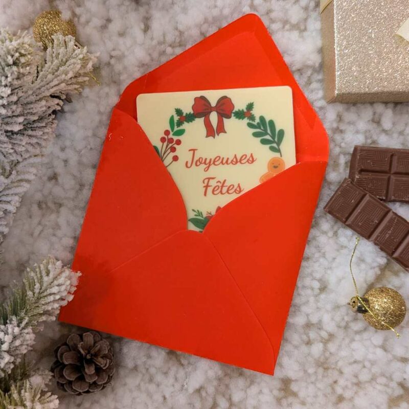 Tablette de chocolat de Noël blanc personnalisée en carte