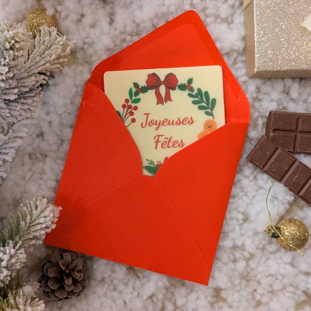 Tablette de chocolat de Noël blanc personnalisée en carte