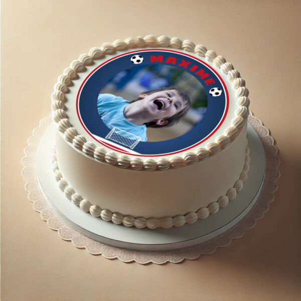 Décor en sucre rond avec photo et logo du PSG